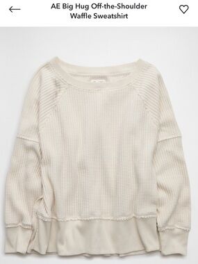 Off-the-Shoulder Waffle Sweatshirt in Ivory